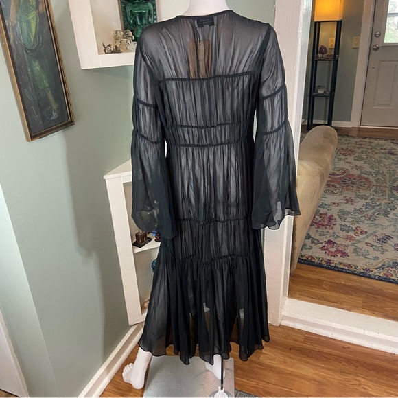 NWT La Ligne Silk Left Bank Black Sheer Long Sleeve Dress angel sleeves Small - Picture 8 of 13